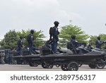 Small photo of A vehicle parade demonstration during the 78th Marine Corps Anniversary at Bhumi Marines Cilandak, South Jakarta, Wednesday, November 15, 2023.