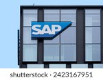 Small photo of logo SAP SE enterprise software development, German multinational software company, International Business Expansion, sustainable development in Technology, Frankfurt, Germany - February 08, 2024
