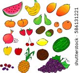 different types of fruit ... | Shutterstock .eps vector #586131221
