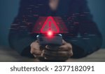 Small photo of Warning alert and ntivirus system software detection concept. Emergency warning notification Virus, Spyware, Malware or Malicious software. Cyber security and cybercrime.