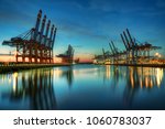 Container terminal Burchardkai in the port of Hamburg during blue hour