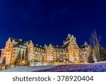 A luxurious hotel at night at the base of Whistler Mountain, Canada