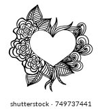 Vector EPS 10 Illustration Decorative Love Frame Composition With Hearts Flowers Ornate Elements In Doodle Style Floral