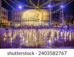Small photo of Fort Worth, Texas - November 5, 2023: people enjoy the illumination by night at sundance plaza in downtown Fort Worth.