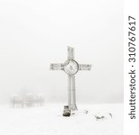 Small photo of SCHMITTEN, GERMANY - JAN 4, 2015: the summit cross of the Feldberg was inaugurated at 22.11.2011 by donator Thomas Eckermann in Schmitten, Germany.