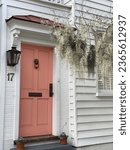 Small photo of Pink Serenity: A Charleston Charm, Southern Elegance, A Pink Door Snapshot, Colorful Charm, Southern Living, Front Porch Decor, Peach Door, Pink Door
