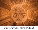 Ornate Cariving of emblem in solid wood floor in copenhagen