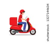 food delivery man riding a red... | Shutterstock .eps vector #1327144634
