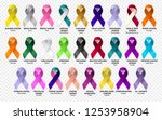 set ribbon all cancers. cancer... | Shutterstock .eps vector #1253958904