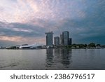 Small photo of Amsterdam, The Netherlands - 23rd of June 2023: Looking over the IJ river towards the north of Amsterdam in The Netherlands.