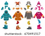 winter clothes and cold weather ... | Shutterstock .eps vector #670491517