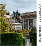 Small photo of Equestrian statue of King Fillip IV in front of Royal Palace in Madrid, Spain