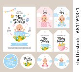 baby shower set. card  label... | Shutterstock .eps vector #681194371