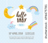 "hello baby" greeting card... | Shutterstock .eps vector #696675781