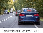 Small photo of 24.09.21 Poland. Undercover police car on emergency lights at the scene of the accident