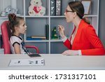 Small photo of Female Speech Language Therapist Teaching Preschool Kid Sound Pronunciation, Stuttering Cute Child Having Stutter. Voice Ability Problem Speaking Lesson Concept