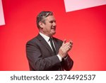 Small photo of Liverpool, United Kingdom - October 9 2023: Labour Party Conference. Leader of the Opposition Sir Keir Starmer applauding the Shadow Chancellor of the Exchequer, Rachels Reeves' speech.