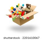 Cardboard box with many toys...