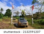 Small photo of Pos Gob, Gua Musang, Kelantan, Malaysia, 24.2.2020 - A convoy of 4X4 wheel drive vehicles to the forest in Gua Musang Kelantan..There is a motion blur effect in photo to show a movement effect.