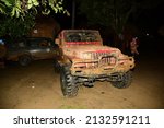 Small photo of Pos Gob, Gua Musang, Kelantan, Malaysia, 24.2.2020 - A convoy of 4X4 wheel drive vehicles to the forest in Gua Musang Kelantan..There is a motion blur effect in photo to show a movement effect.