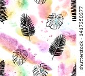 tropical watercolor and leaves... | Shutterstock . vector #1417350377