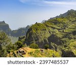 Small photo of A small flat area with a cattle pen among the steep volcanic mountains of the island Santo Antao, Cabo Verde