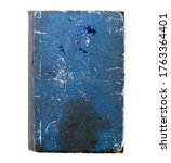 Small photo of Old Vintage Antique Aged Rarity Blue Book Cover Isolated on White. Rough Damaged Shabby Scratched Wrinkled Paper Cardboard Texture. Front View.