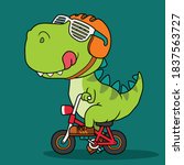 Cute Dinosaur Riding A Bicycle. ...
