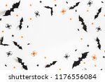 Halloween decorations on white background. Halloween concept. Flat lay, top view, copy space