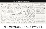 Set of 140 Vintage line elements. Retro design elements. Ornaments and Frames. Drawing geometrics line. Decoration, banners, posters, emblems, labels. Vector illustration.
