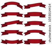 set of ten dark red ribbons and ... | Shutterstock . vector #1053014414