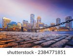 Boston Harbor and Financial District at twilight, Massachusetts