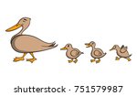 Cartoon Mother Duck With Three...
