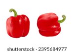 Small photo of pepper path isolated on white Round of Hungary sweet pepper, specialty pimento cheese is a ribbed, flattened pepper of intense red with very thick, sweet, delicious flesh. Whole paprika pepper