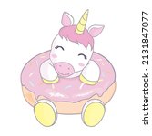 Cute Unicorn Vector On Donut...