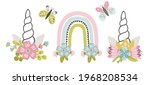 set of unicorn horns  rainbows... | Shutterstock .eps vector #1968208534