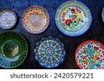 Decorative ceramic plates with traditional Uzbek ornament. 