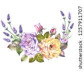watercolor roses with lavender. | Shutterstock . vector #1257911707