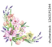 watercolor flowers corner with... | Shutterstock . vector #1263191344