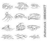hand drawn ocean waves vector... | Shutterstock .eps vector #688436077