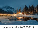 Beautiful View Of Emerald Lake With Snow Covered And Wooden