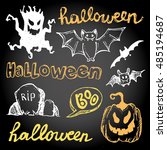 halloween hand drawn characters ... | Shutterstock .eps vector #485194687