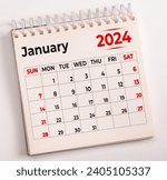 Small photo of January 2024. Resolution, strategy, solution, goal, business and holidays. Date - month January 2024. Page of annual monthly calendar - January 2024