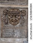 Small photo of Venice, Italy: Secret denunciation letter box inside the Doge's palace with the text Secret denunciations against anyone who will conceal favors and services