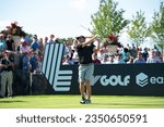 Small photo of BEDMINSTER,NJ-AUGUST 13, 2023: Talor Gooch watches his shot during the LIV Golf Tournament held at the Trump National Golf Club in Bedminster,NJ