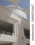 Small photo of Batam, Indonesia : March 27, 2023: Stunning Architecture from Sultan Mahmud Riayat Syah Mosque, clean and white view