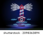 lighthouse neon sign. glowing... | Shutterstock .eps vector #2098363894