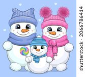 Cute Cartoon Snowman Family...