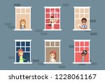 people looking out of the... | Shutterstock .eps vector #1228061167