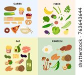 healthy food groups. protein... | Shutterstock .eps vector #763643644